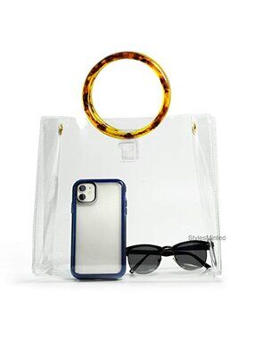 Clear PVC Tote Handbag Stadium Approved Tortoise Shell Handle